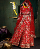 Bright Red Kanjivaram Lehenga Set
